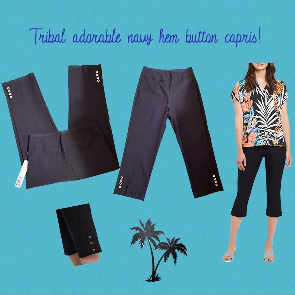 Tribal adorable navy button/hem capris!